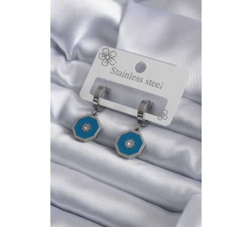 316L Çelik Gümüş Renk Geometrik Model Zirkon Taş Detay Kadın Küpe