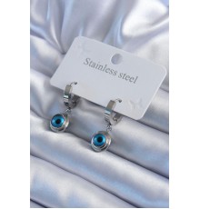 316L Çelik Gümüş Renk Nazar Boncuk Model Kadın Küpe