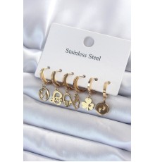 316L Çelik Gold Renk Çoklu Figür Model Kadın Küpe Seti