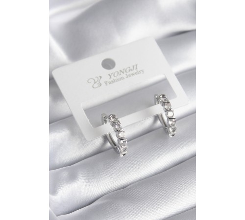 Pirinç Gümüş Renk Zirkon Taşlı Halka Model Kadın Küpe