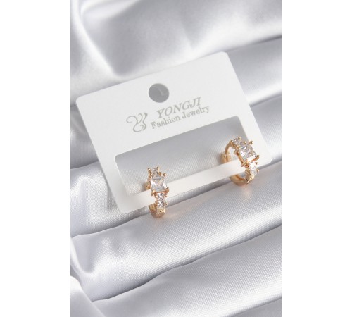 Pirinç Gold Renk Zirkon Taşlı Kadın Küpe