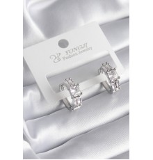 Pirinç Gümüş Renk Kare Zirkon Taşlı Kadın Küpe