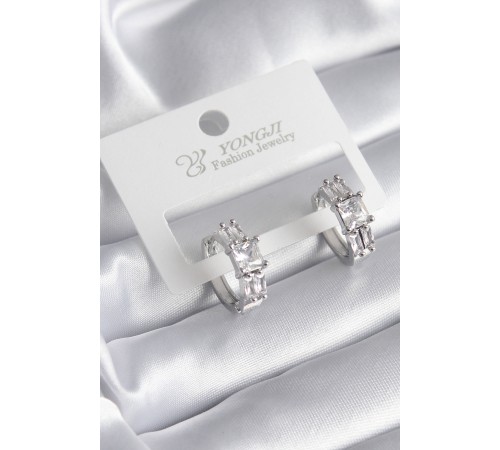 Pirinç Gümüş Renk Kare Zirkon Taşlı Kadın Küpe