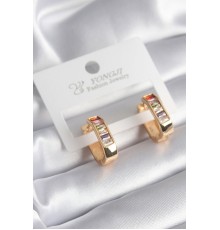 Pirinç Gold Renk Renkli Zirkon Taşlı Kadın Küpe