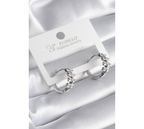 Pirinç Gümüş Renk Zirkon Taşlı Kadın Küpe