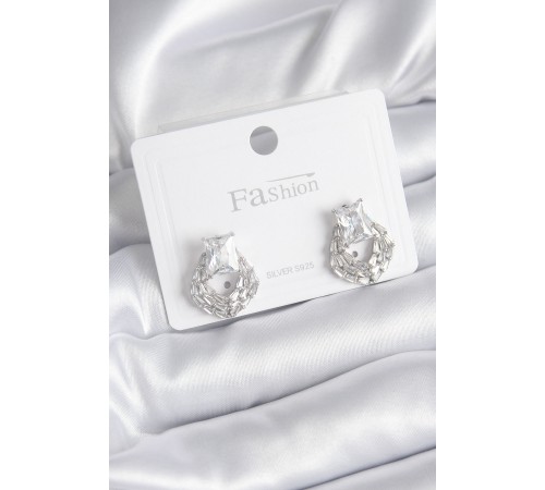 Pirinç Gümüş Renk Zirkon Taşlı Kadın Küpe