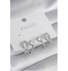 Pirinç Gümüş Renk Kalp Model Zirkon Taşlı Kadın Küpe