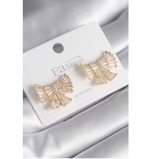 Pirinç Gold Renk Zirkon Taşlı Kurdele Model Kadın Küpe