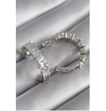 Pirinç Gümüş Renk Zirkon Taşlı Halka Model Kadın Küpe