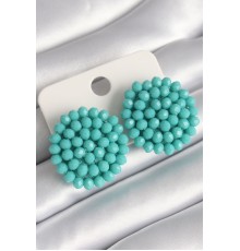Turkuaz Renk Kristal Düğme Model Kadın Küpe