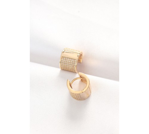 Pirinç Gold Renk Taşlı Minimal Küpe
