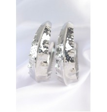 Pirinç Gümüş Renk Yaprak Desenli Halka Küpe