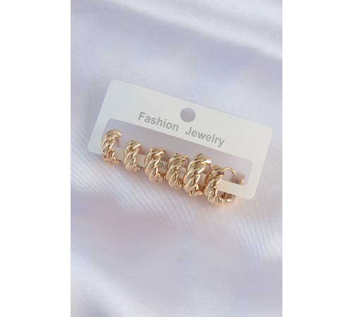 Pirinç Gold Renk Minimal Tırtıklı Küpe Seti