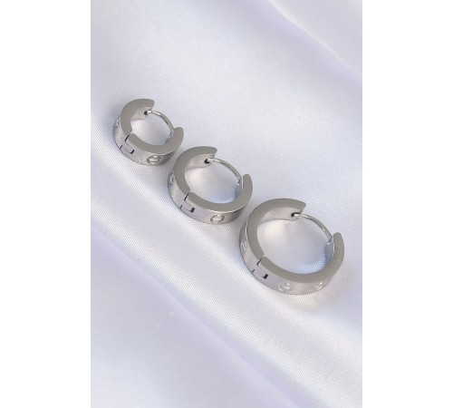 316L Çelik Gümüş Renk Model 3lü Halka Küpe
