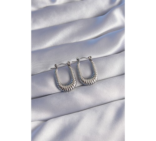 316L Çelik Gümüş Renk Dikdörtgen Tasarımlı Tırtıklı Küpe