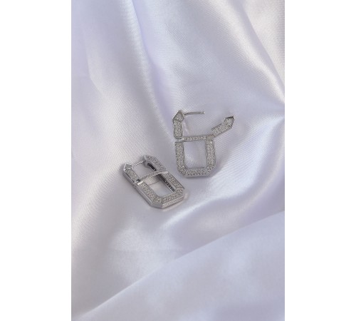 Vip Seri Pirinç Gümüş Renk Zirkon Taşlı Serenay Küpesi