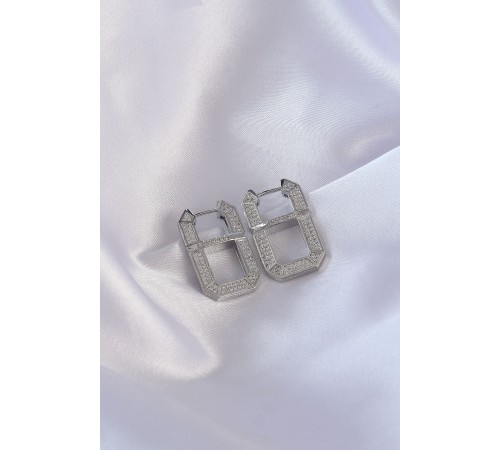 Vip Seri Pirinç Gümüş Renk Zirkon Taşlı Serenay Küpesi