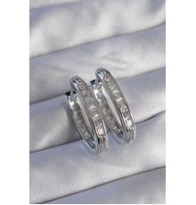 Pirinç Gümüş Renk Zirkon Taşlı Oval Model Küpe