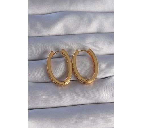 Pirinç Gold Renk Zirkon Taşlı Oval Model Küpe