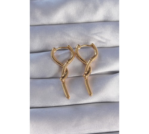 Pirinç Gold Renk Sarmal Çubuk Tasarımlı Uzun Küpe