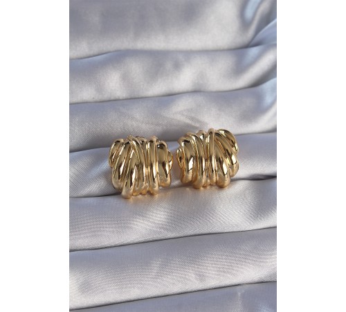 Pirinç Gold Renk Tırtıklı Bombe Model Küpe