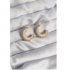 Pirinç Gold Renk Zirkon Taşlı Yarım Halka Küpe