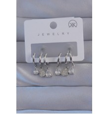 Pirinç Gümüş Renk Zirkon Taşlı Damla Model Çoklu Görünüm Yarım Halka Küpe