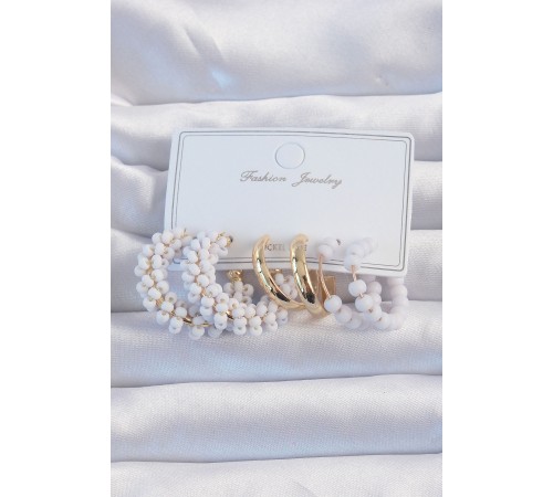 Gold Renk Lila Boncuklu Halka Küpe Seti