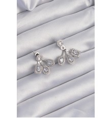 Pirinç Gümüş Renk Zirkon Taşlı Geometrik Model Küpe