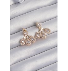 Pirinç Gold Renk Zirkon Taşlı Geometrik Model Küpe