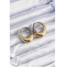 Pirinç Gold Gümüş Renkli Oval Bombeli Küpe