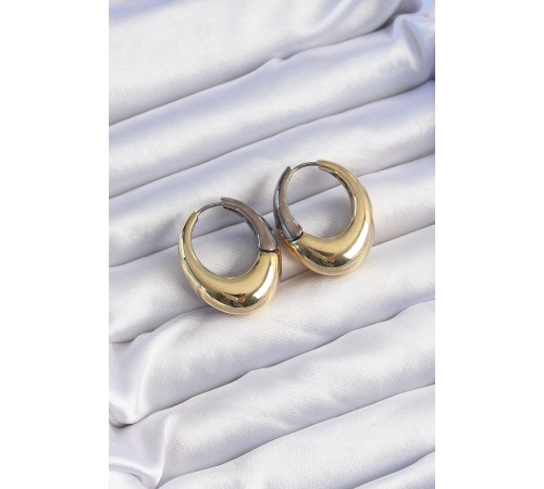 Pirinç Gold Gümüş Renkli Oval Bombeli Küpe