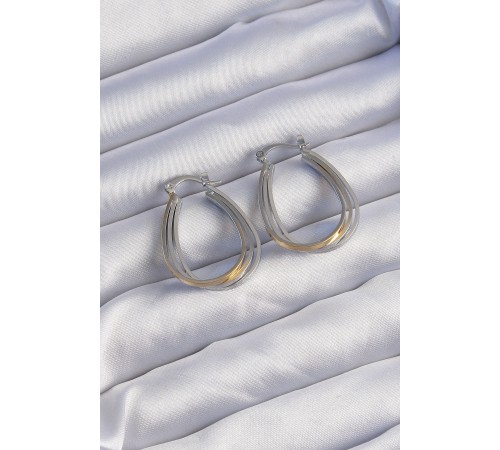 Pirinç Gold Gümüş Renkli Oval Çoklu Görünümlü Küpe