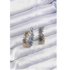 Pirinç Gold Gümüş Renkli Tırtıklı Halka Küpe