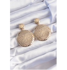 Pirinç Gold Renk Oval İşlemeli Küpe
