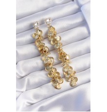 Pirinç Gold Renk Zirkon Taşlı Minimal Deniz Kabuklu Sallantılı Küpe