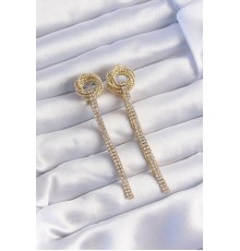 Pirinç Gold Renk Zirkon Taşlı Kıvrım Detay Sallantılı Küpe