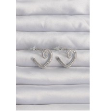 Pirinç Gümüş Renk Zirkon Taşlı Kıvrımlı Yarım Kalp Küpe