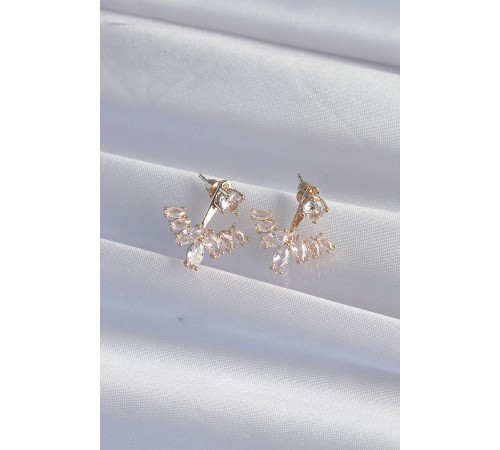 Pirinç Gold Renk Zirkon Taşlı V Model Küpe
