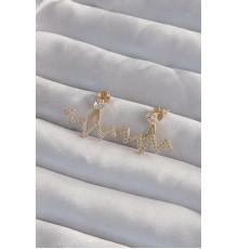 Pirinç Gold Renk Zirkon Taşlı Zikzak Küpe