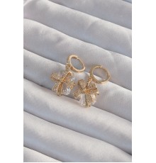 Pirinç Gold Renk İri Zirkon Taşlı Fiyonk Model Halka Küpe