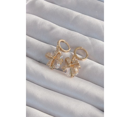 Pirinç Gold Renk İri Zirkon Taşlı Fiyonk Model Halka Küpe