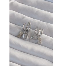 Pirinç Gümüş Renk Zirkon Taşlı Çoklu Aksesuarlı Yarım Halka Kaburga Küpe