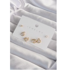 Pirinç Gold Renk Zirkon Taşlı Damla Model Küpe Seti