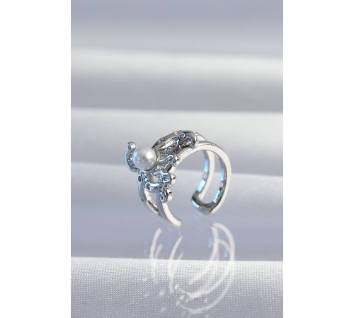 Pirinç Gümüş Renk İncili Ahtapot Earcuff Küpe