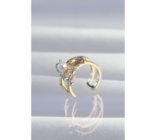 Pirinç Gold Renk İncili Ahtapot Earcuff Küpe