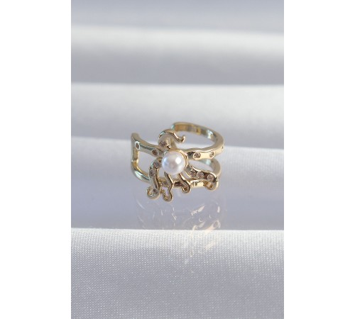 Pirinç Gold Renk İncili Ahtapot Earcuff Küpe