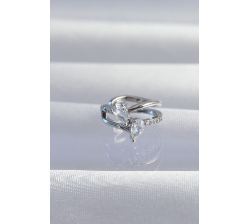 Pirinç Gümüş Renk Zirkon Taşlı Damla Earcuff Küpe
