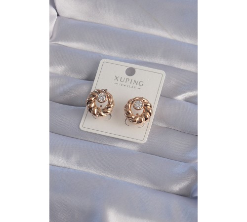 XUPİNG Rose Renk Oval Zirkon Taşlı Burgu Model Küpe