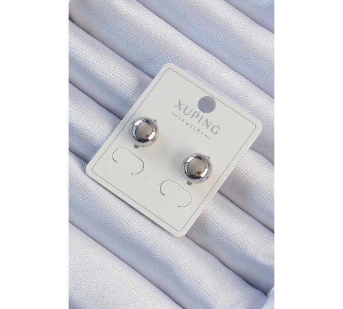 Xuping Gümüş Renk Minimal Bombeli Oval Küpe